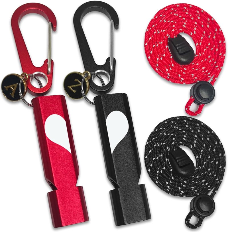 Amzonly Heart-Engraved Aluminum Emergency Whistles for Her/Him, A Pair of Custom-Initialed Whistles with Keychains and Neck Lanyards, for Lifeguard, Coaching, Hiking, EDC Outdoor, Sports, Multi Color - Image 1